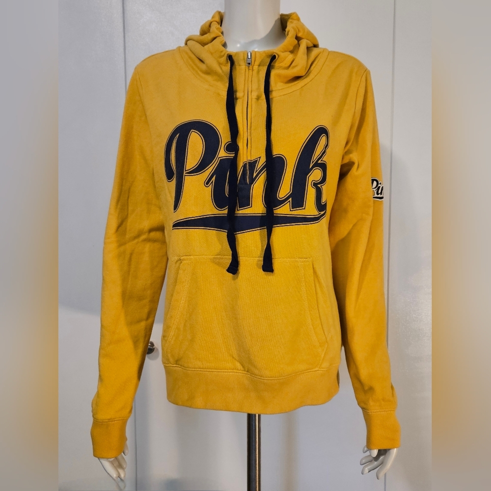 Victoria's Secret Pink Hoodie Pullover 1/4 Zip Hooded Sweatshirt Size Large